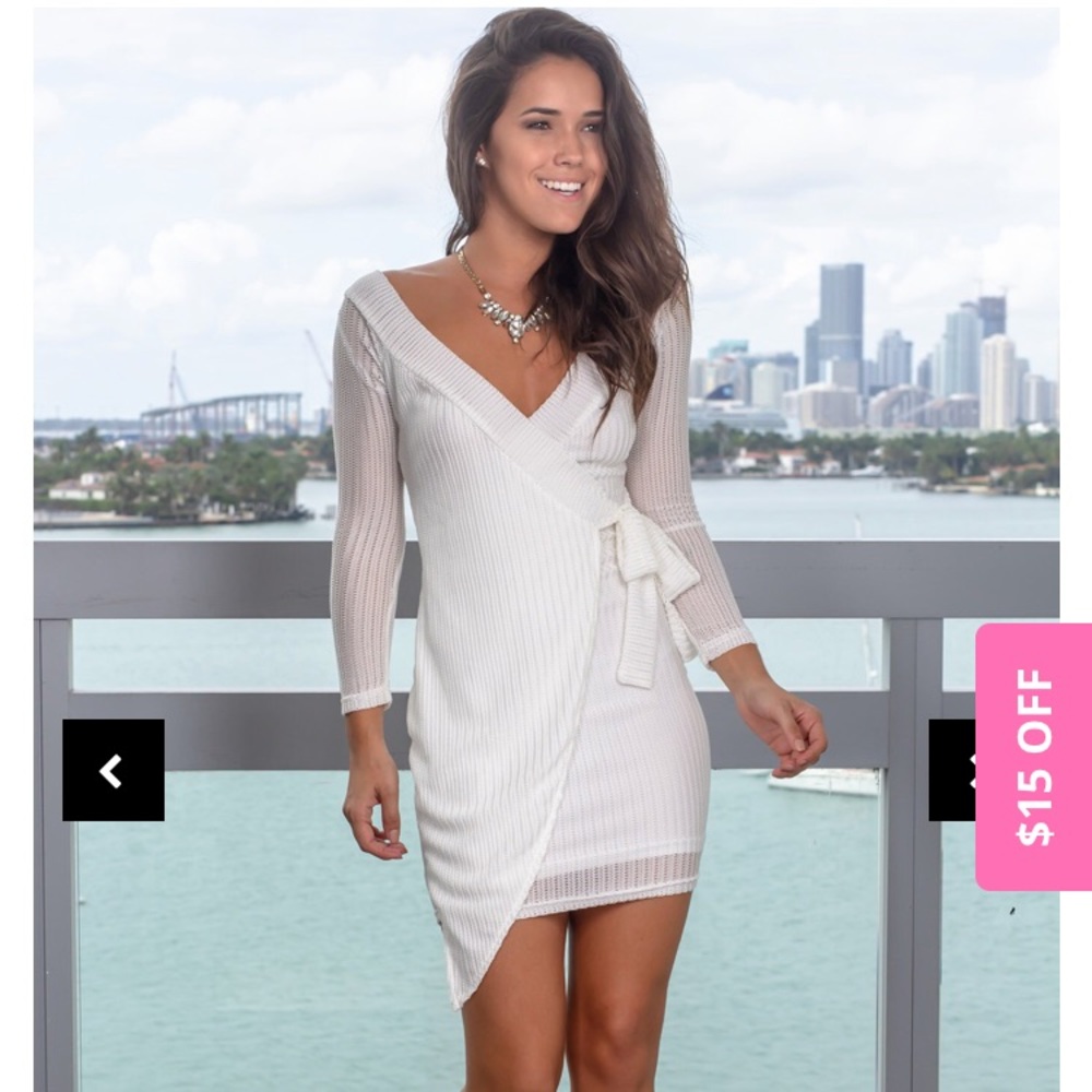 Saved by the dress white long-sleeve knit dress